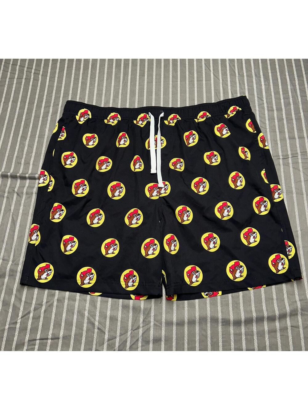 Buc-ees Swim Black Trunks Shorts Mens Beaver Print Drawstring Size 2XL